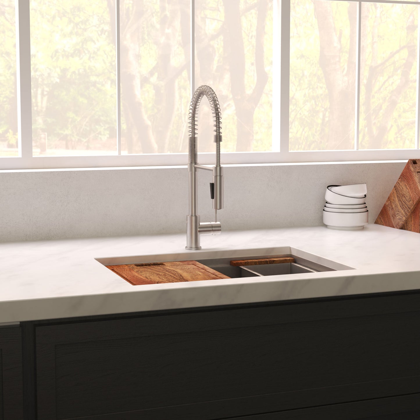 SLS-27S - 27" Garmisch Undermount Single Bowl Satin Stainless Steel Kitchen Sink with Bottom Grid and Accessories