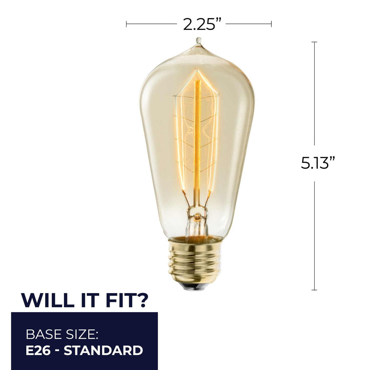 134018 - Dimmable Antique ST18 Incandescent Light Bulb - 40 Watt - 2200K - 6 Pack