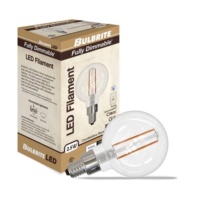 776706 - Dimmable Clear G16 LED Candelabra Light Bulb - 2.5 Watt - 2700K - 6 Pack