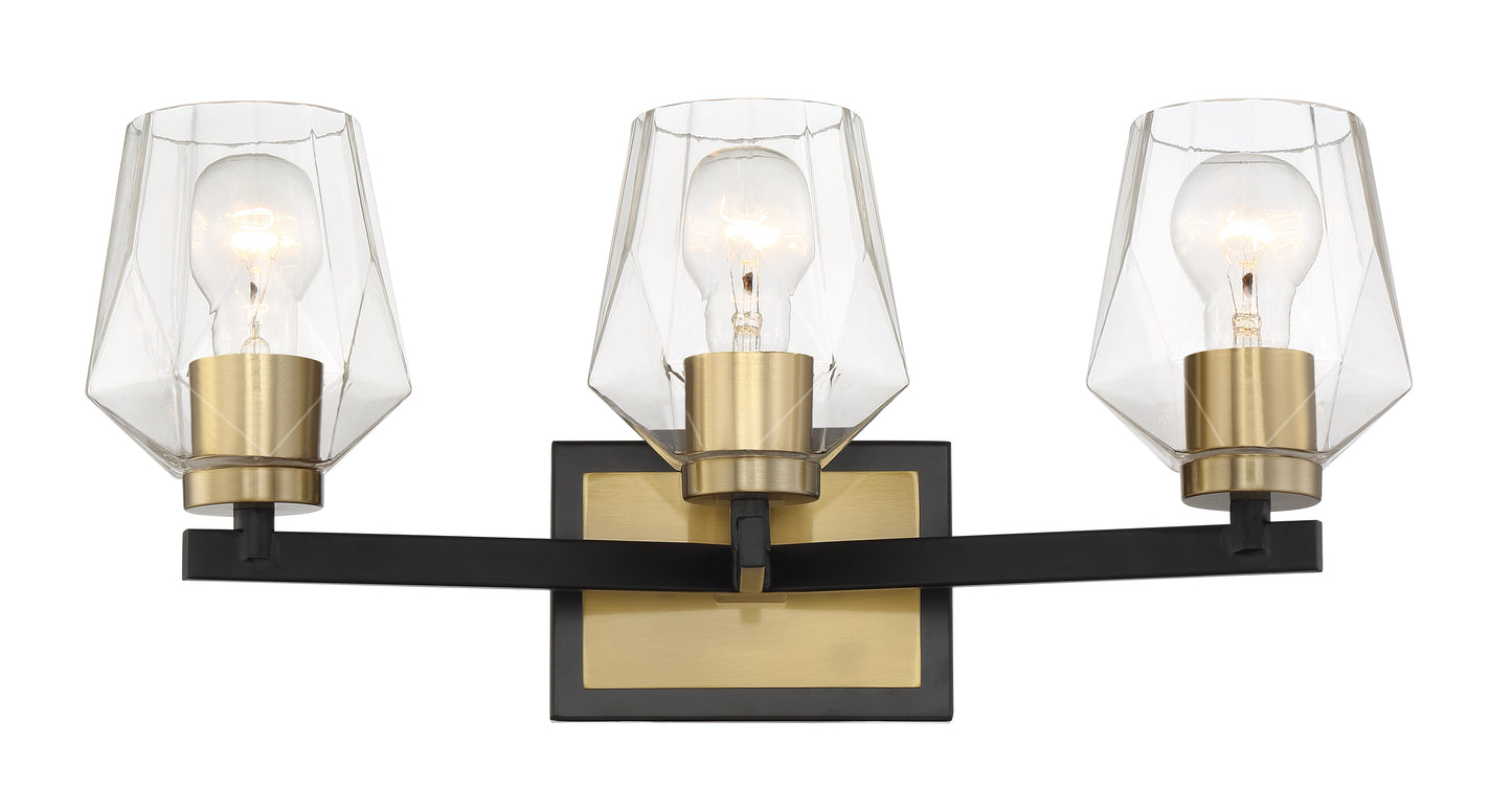 56903-FBSB - Avante Grand 3 Light 20" Wide Vanity Light - Flat Black / Satin Brass