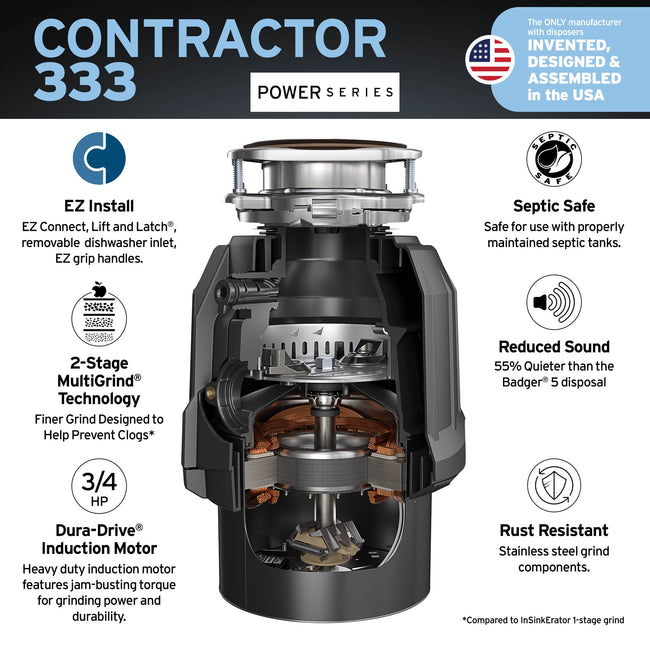 79848K-ISE - Contractor Series 333 Garbage Disposal with Cord - 3/4 HP