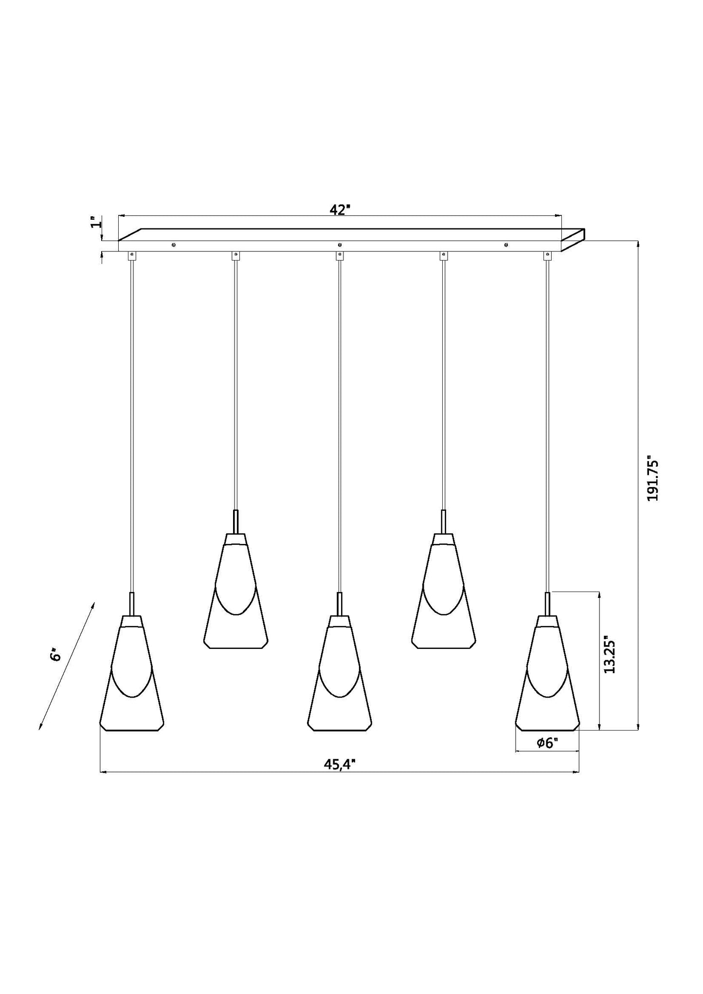 828P6-5L-MGLD - Aimie 5 Light Linear 42" Chandelier - Modern Gold