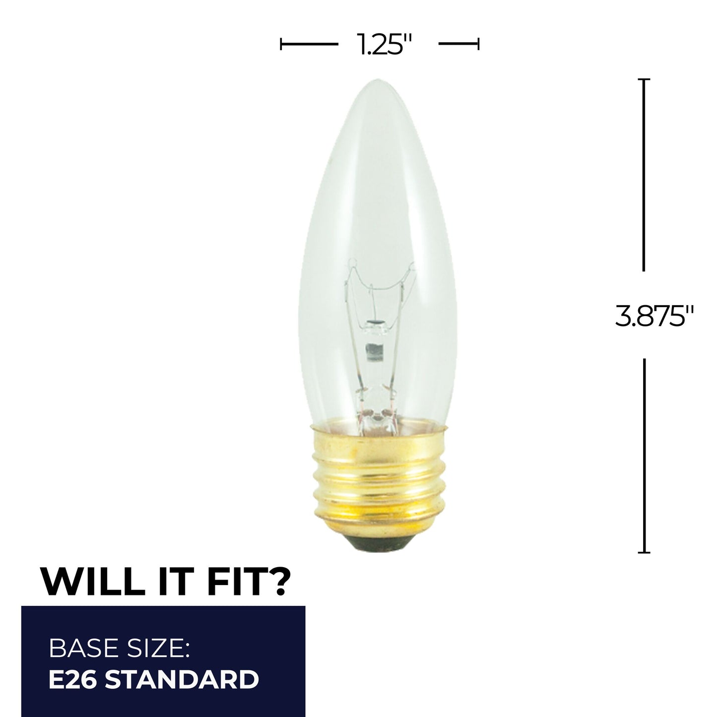 405040 - Dimmable Clear B10 Incandescent Light Bulb - 40 Watt - 2700K - 25 Pack