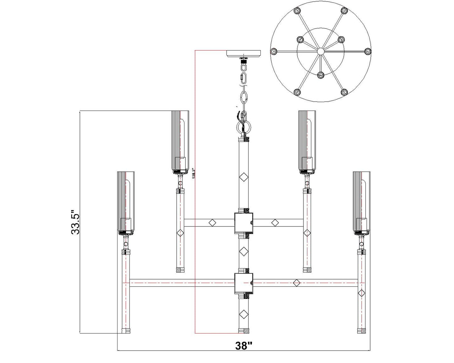 3047-9BN - Esme 9 Light 38" Chandelier - Brushed Nickel
