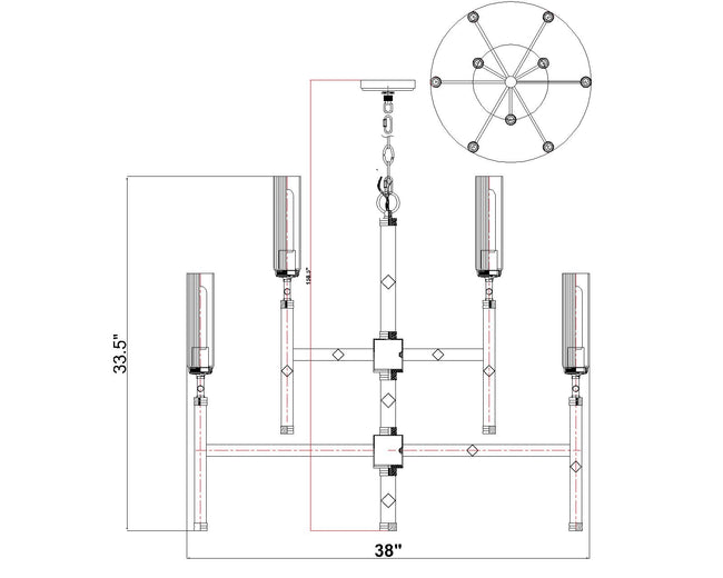 3047-9BN - Esme 9 Light 38" Chandelier - Brushed Nickel