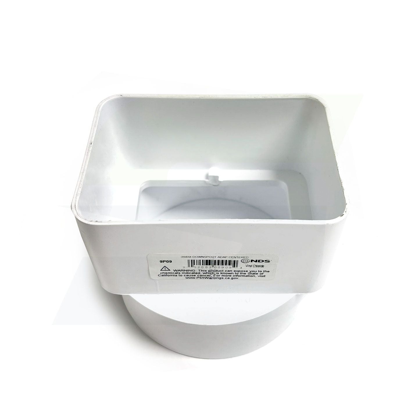 9P09 - PVC Downspout Adapter - 3" x 4" Downspout x 4" DWV / SCH40 Hub
