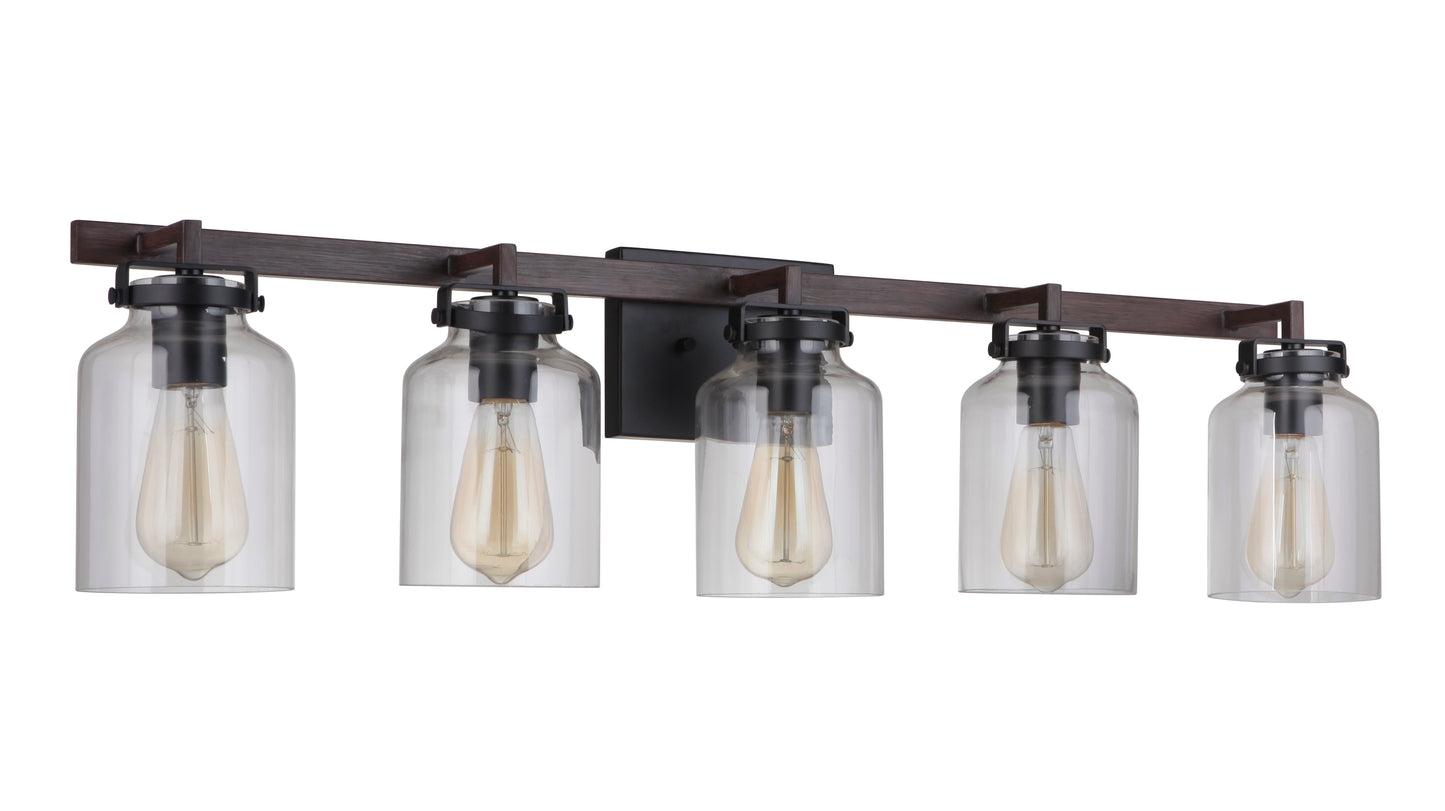53605-FBDT - Foxwood 5 Light 37" Wide Vanity Light - Flat Black / Dark Teak