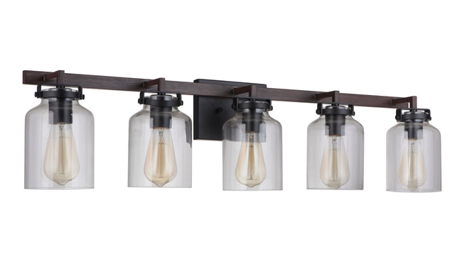 53605-FBDT - Foxwood 5 Light 37" Wide Vanity Light - Flat Black / Dark Teak