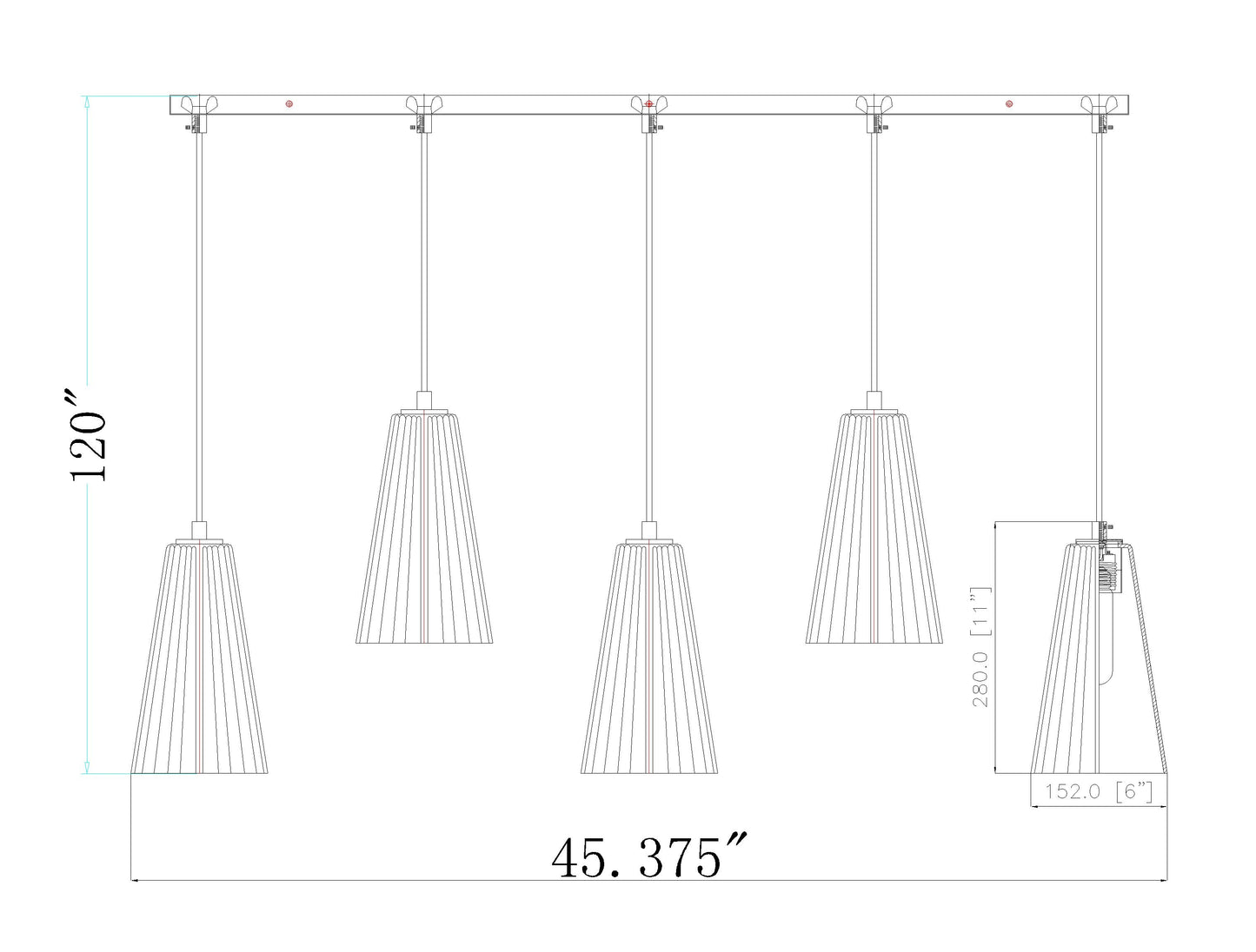 3043P6-5L-MGLD - Farrell 5 Light Linear 42" Chandelier - Modern Gold