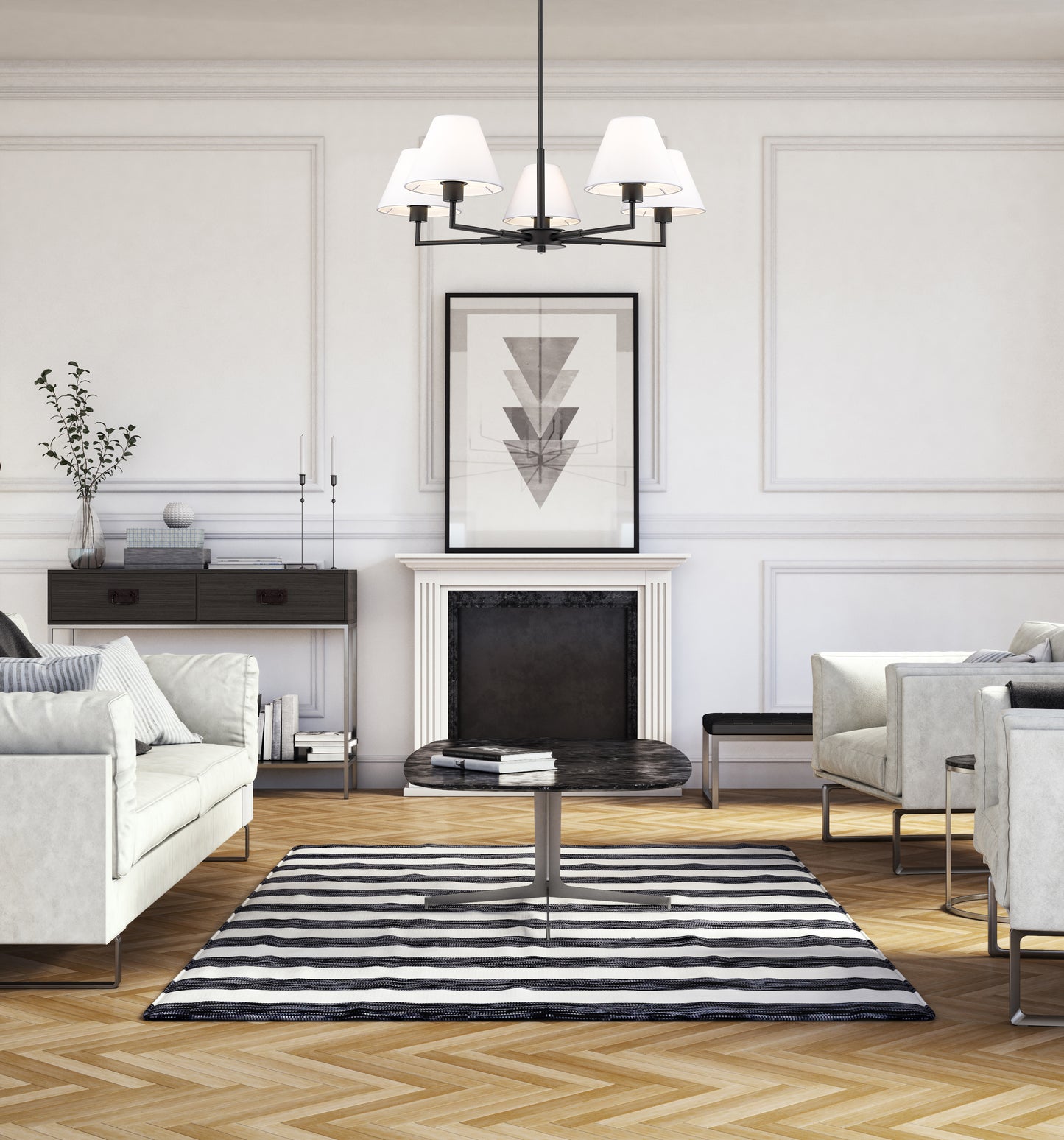 744-34R-MB - Leila 5 Light 34" Chandelier - Matte Black