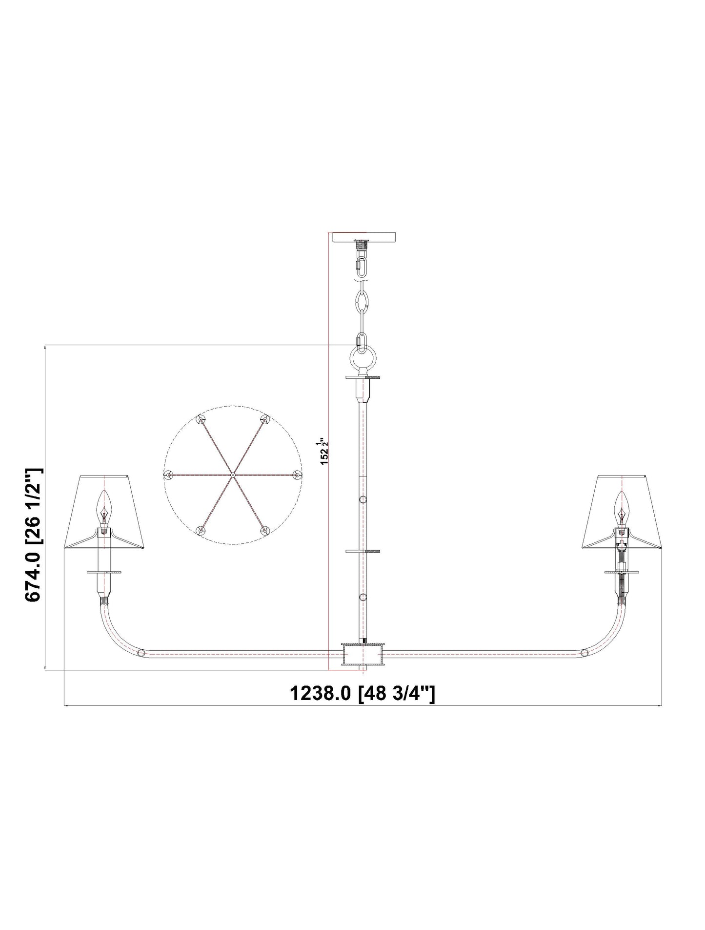 3049-45RB - Tova 6 Light 49" Chandelier - Rubbed Brass