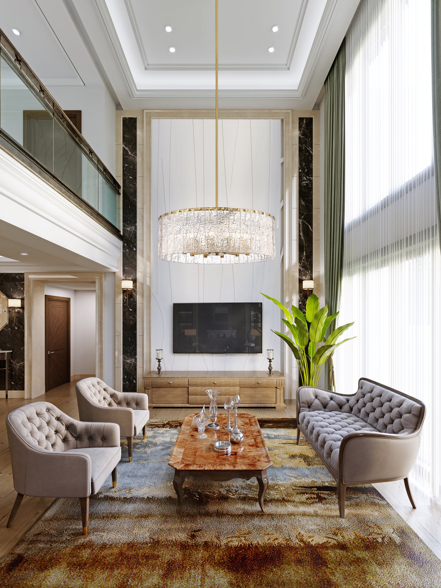 1943P32-MGLD - Glacier 12 Light 32" Chandelier - Modern Gold