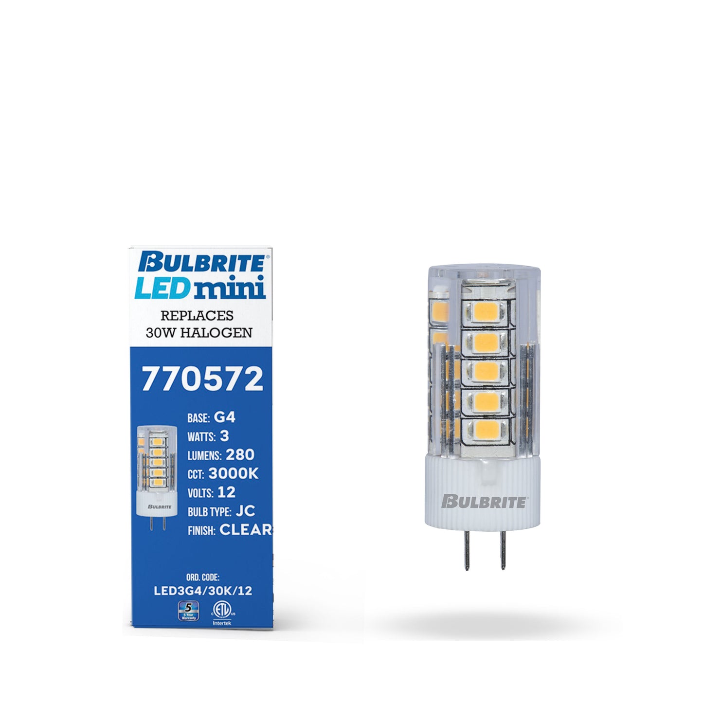 770572 - JC LED G4 Base Light Bulb - 3 Watt - 3000K - 3 Pack