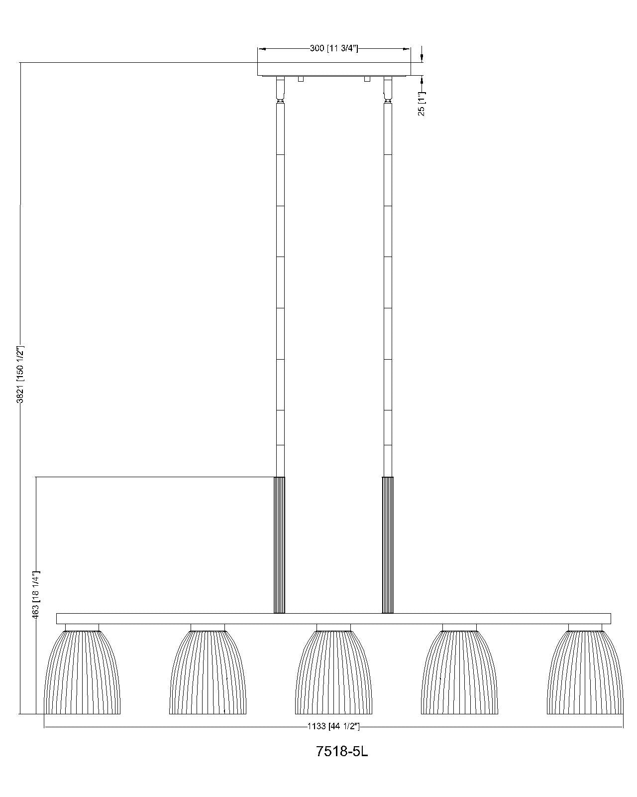 7518-5L-MGLD - Naya 5 Light Linear 44" Chandelier - Modern Gold