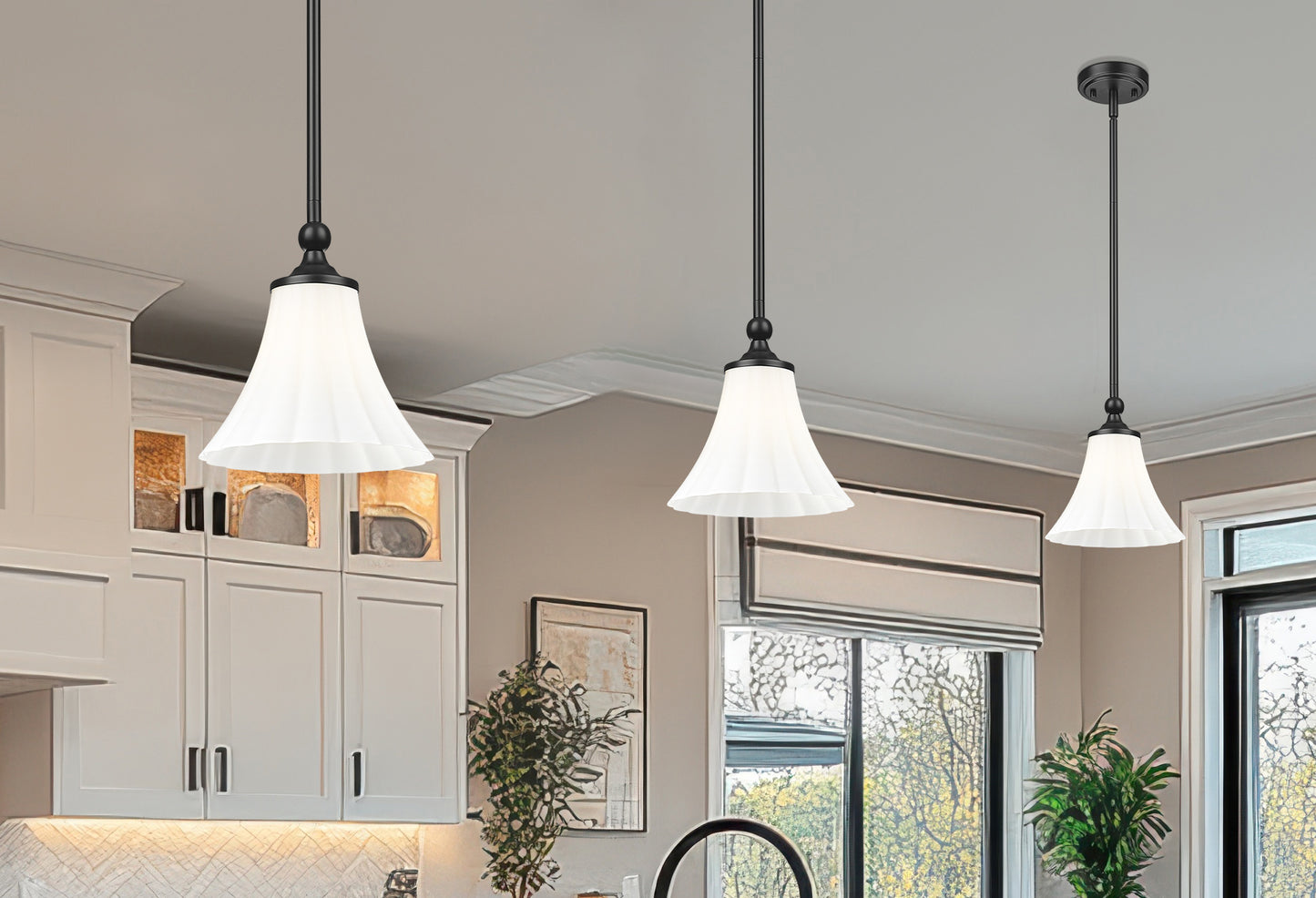 1958P8-MB - Fleur 1 Light 8" Pendant - Matte Black