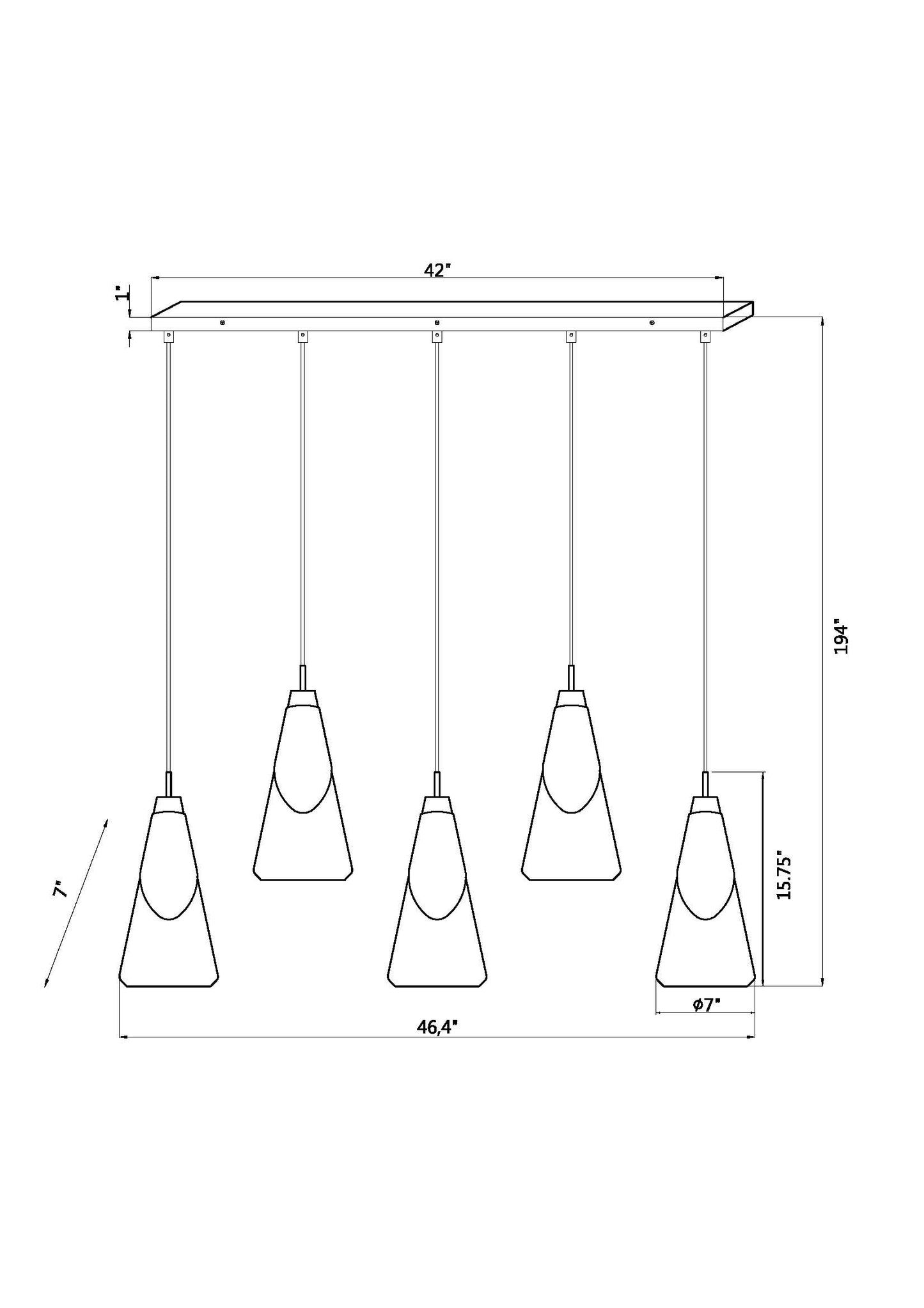 828P7-5L-MB - Aimie 5 Light Linear 42" Chandelier - Matte Black