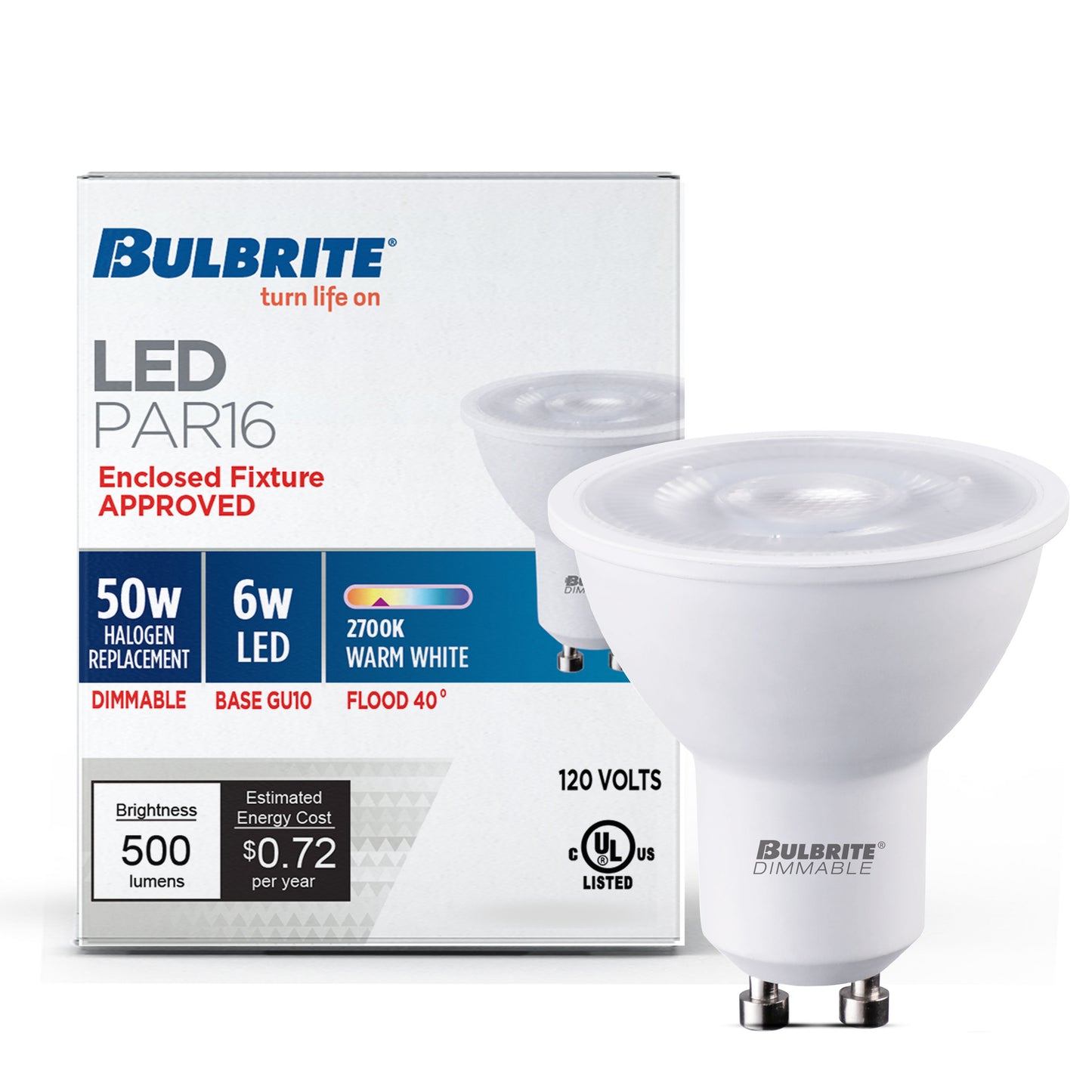 771108 - Dimmable PAR16 LED GU10 Base Light Bulb - 6 Watt - 2700K - 2 Pack