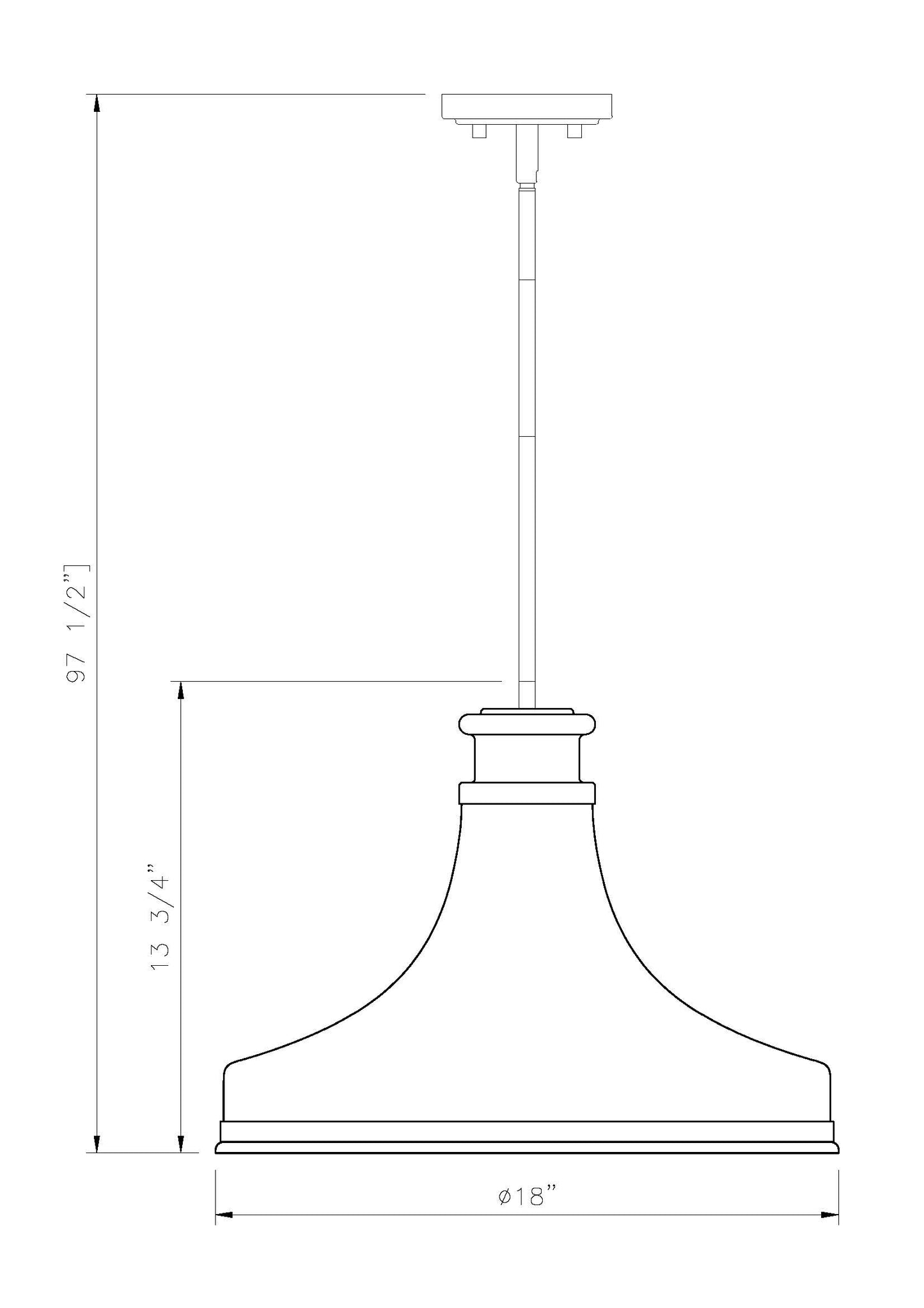 831P18-BN - Reznor 1 Light 18" Pendant - Brushed Nickel