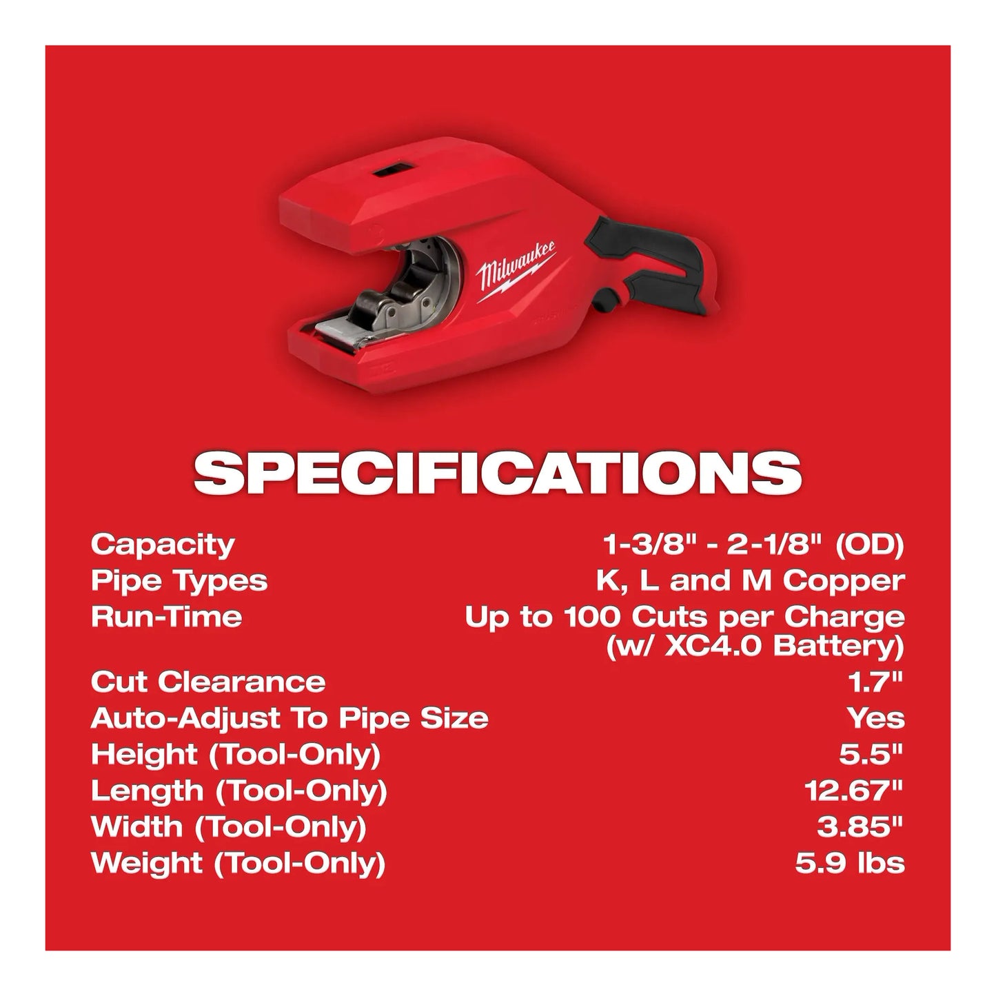 2479-20 - M12 Brushless 1-1/4" - 2" Copper Tubing Cutter