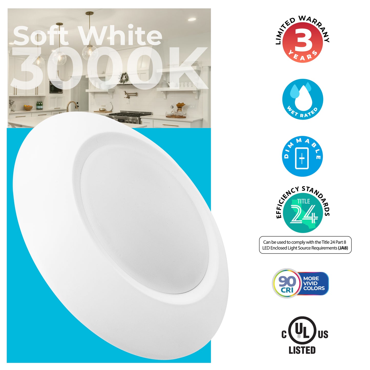 773274 - 12 Watt LED 7" Disc, 3000K, 1100 Lumens, White Finish - 12 Pack