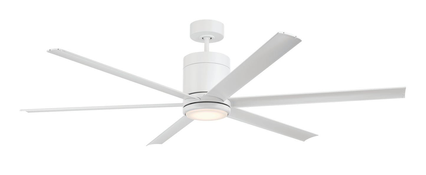 TTE65W6 - Tate 65" 6 Blade Indoor Outdoor Ceiling Fan with Light Kit - White