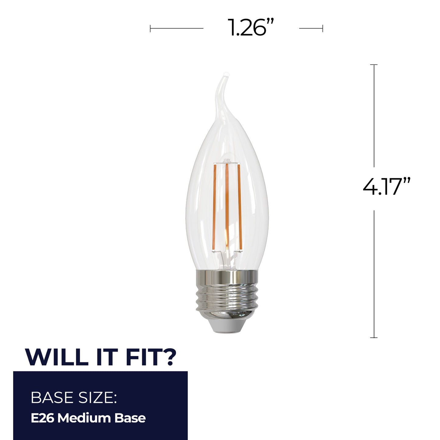 776971 - Dimmable Clear CA10 LED Light Bulb - 5 Watt - 3000K - 4 Pack