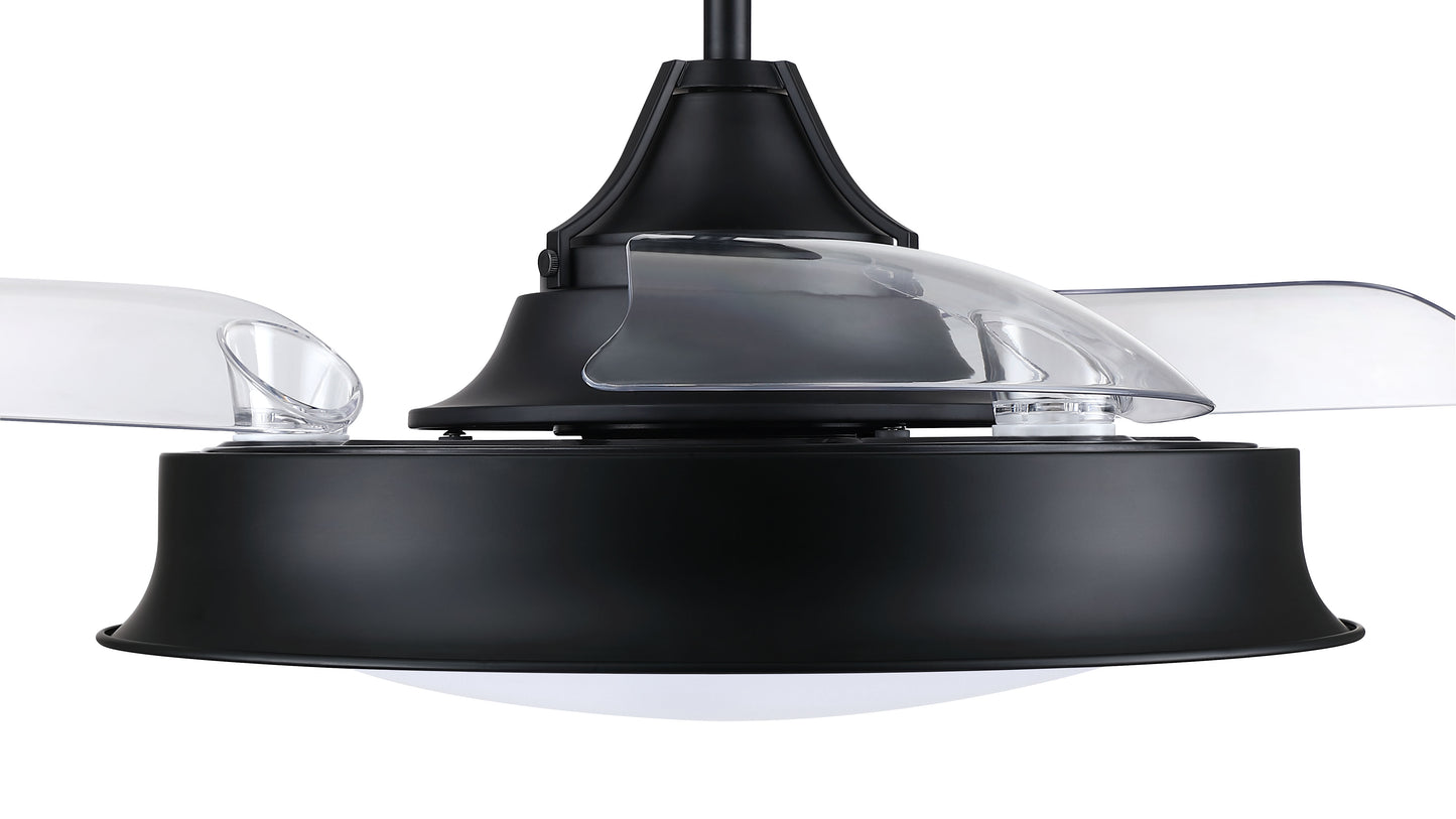 UN42FB3 - Union 42 Hidden Blades 42" 3 Blade Indoor Outdoor Ceiling Fan with Light Kit - Flat Black