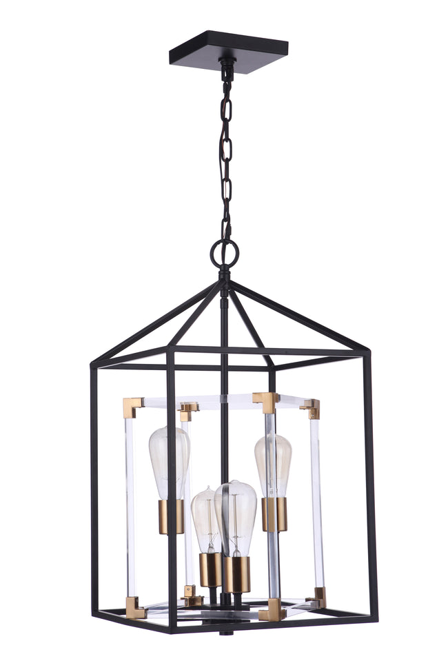 P986FBSB4 - Aaron 4 Light 13" Wide Foyer Light - Flat Black / Satin Brass