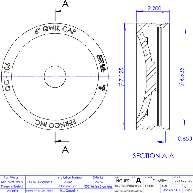 QC-106 - Reusable Qwik Caps for Pipe Ends, Testing & Clean-Outs - 6"