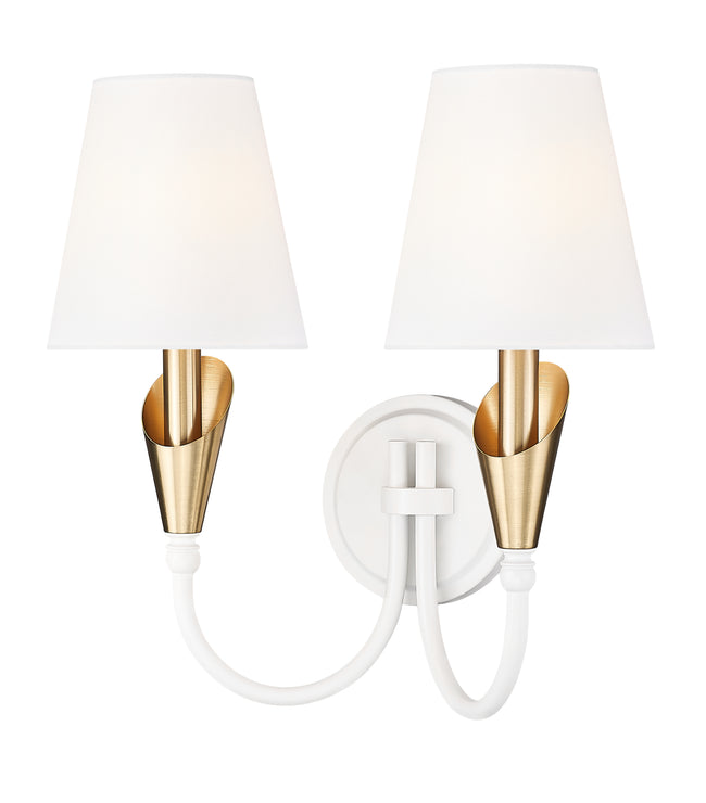 4014-2S-TW-MGLD - Claudelle 2 Light Wall 14" Sconce - Tundra White / Modern Gold