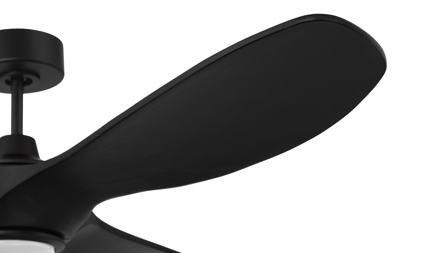 EVY60FB3-NWF - Envy 60" Ceiling Fan, Damp Rated, no Wifi 60" 3 Blade Indoor Outdoor Ceiling Fan with Light Kit - Flat Black