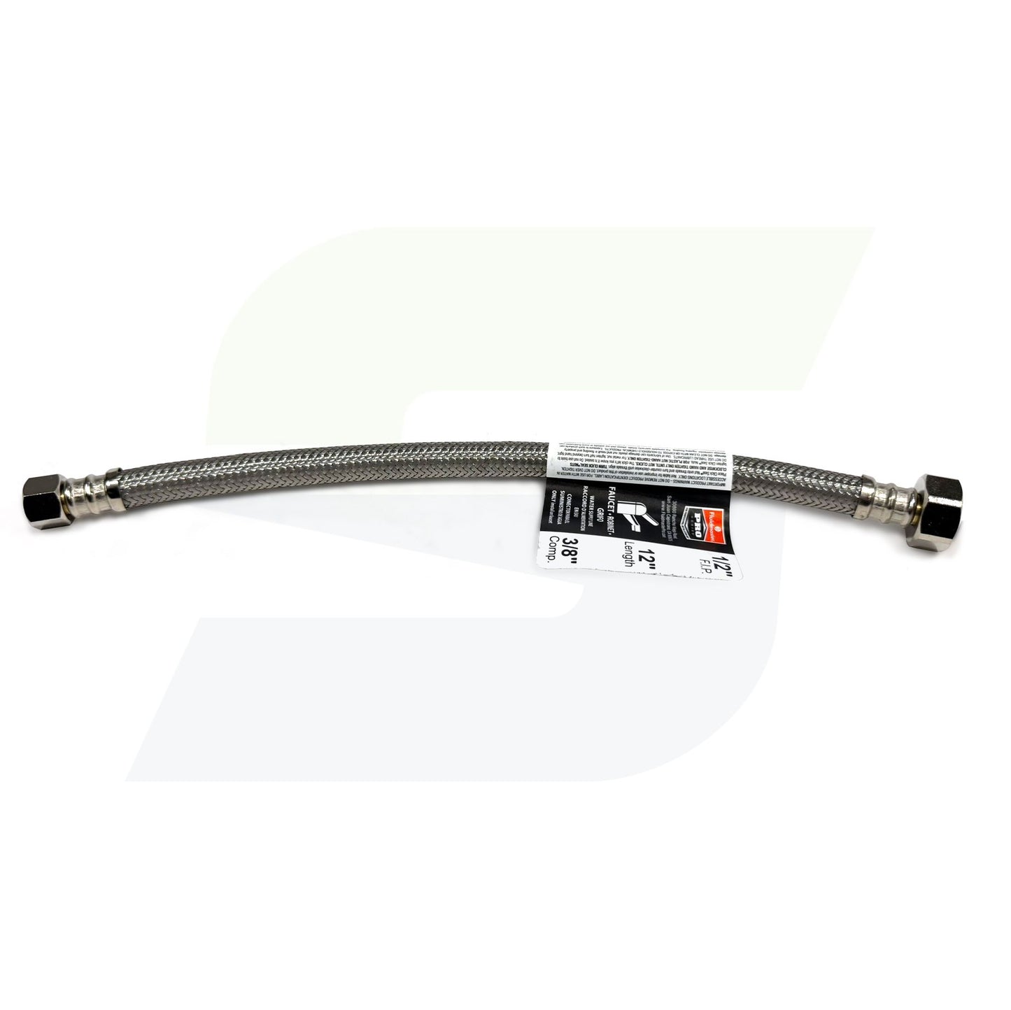 PRO1F - Pro Series Braided Stainless Steel Hose Faucet Connector - 3/8" Comp x 1/2" FIP