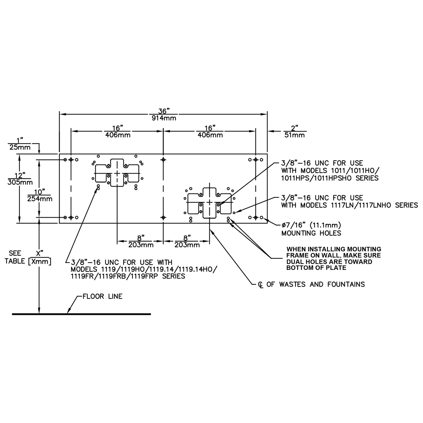 6700.4 - Hi-Lo Heavy Duty Steel In-Wall Drinking Fountain Mounting Plate