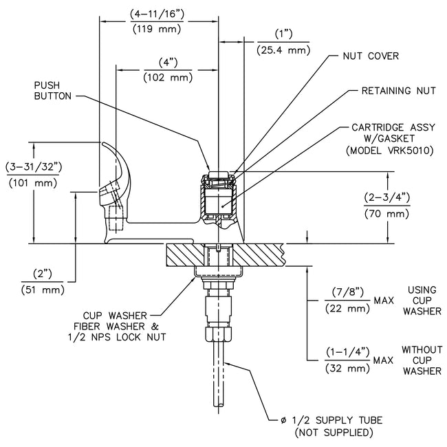 5017LF - Deck Mounted Bubbler Drinking Faucet - Polished Chrome