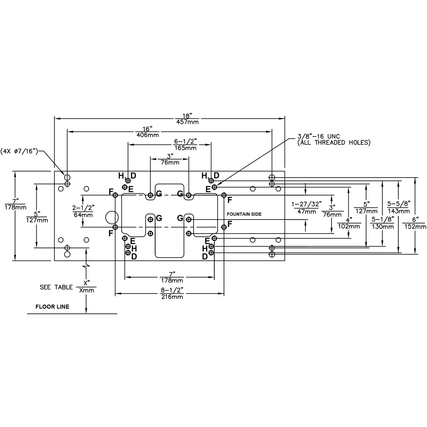 6700 - Heavy Duty Steel In-Wall Drinking Fountain Mounting Plate