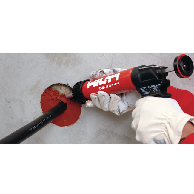 Hilti fs one max firestop caulk application around hose
