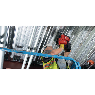 man using hilti masonry drill bit TE-CX 1/4" x 6" to drill through corrugated metal ceiling