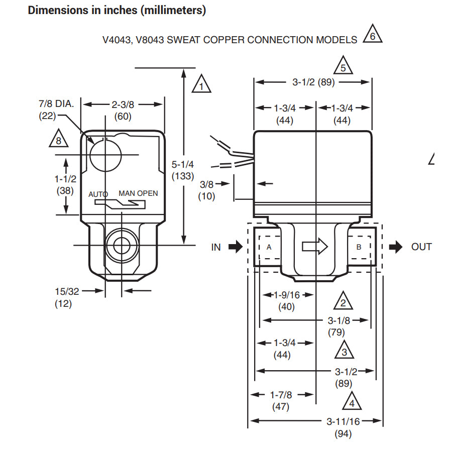 V8043F1036 - Low Voltage Normally Closed Zone Valve, 3/4" Sweat