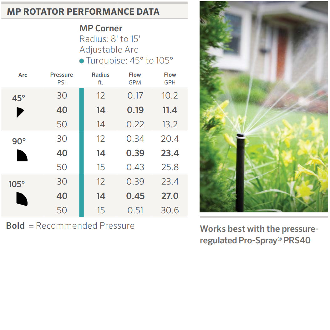 MPCORNER - MP Rotator Nozzle, 8' to 15', Adjustable from 45 to 105 Degrees