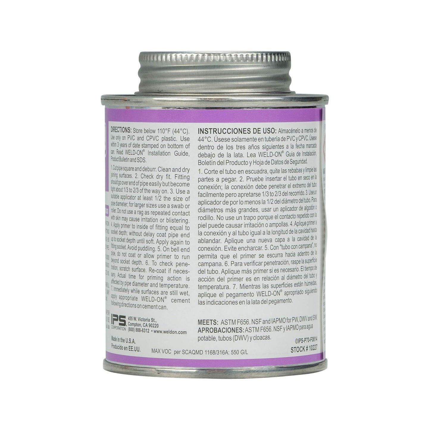 Weld-On 10227 - P-70 PVC & CPVC Purple Primer - 1/2 Pint