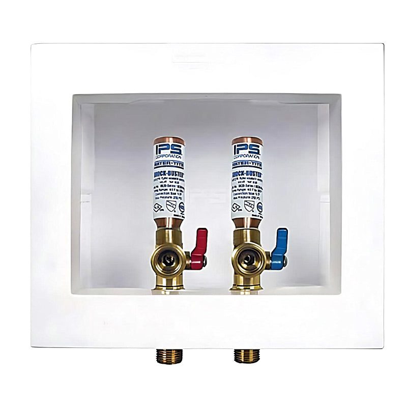 81999 - DU-All Dual Drain Washing Machine Outlet Box - Brass 1/4 Turn Valves with Arrestors - 1/2" Uponor Connection