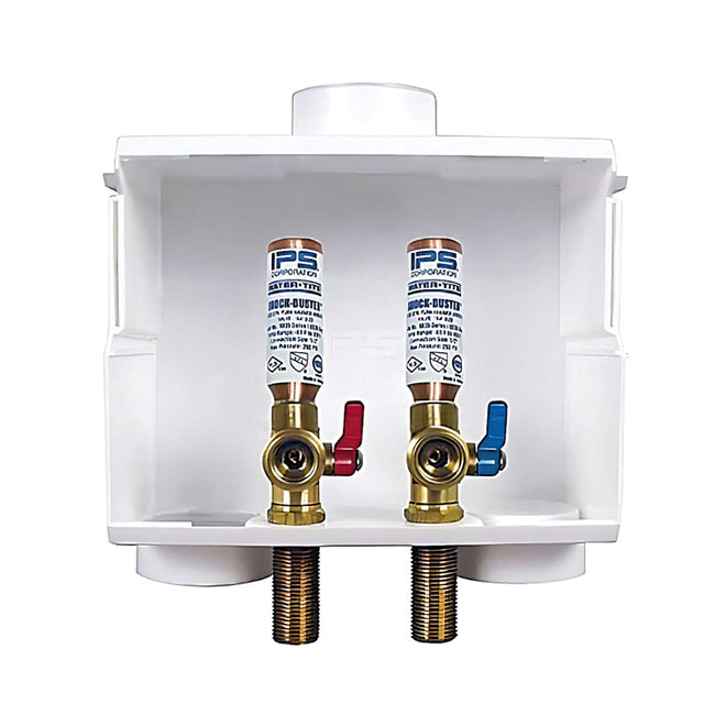 81999 - DU-All Dual Drain Washing Machine Outlet Box - Brass 1/4 Turn Valves with Arrestors - 1/2" Uponor Connection