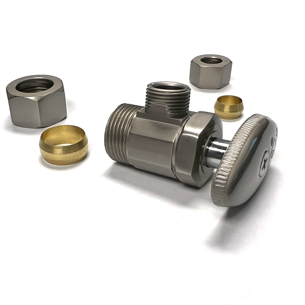 5812-SN - Faucet Angle Stop - 5/8" Comp x 3/8" OD Supply Valve - Satin Nickel