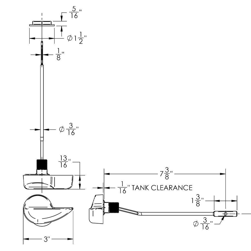 908-PN - Toilet Tank Trip Lever to Fit Select TOTO Toilets - Polished Nickel