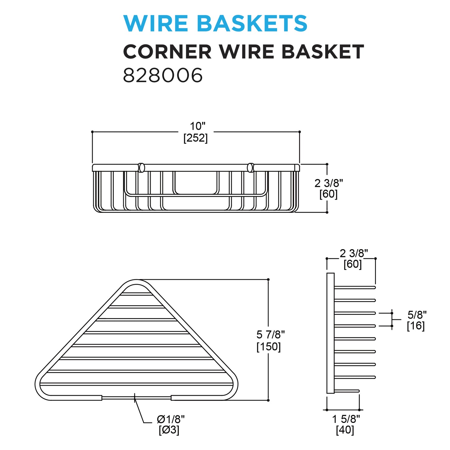 828006 - Bath and Shower Corner Wire Basket in Polished Chrome
