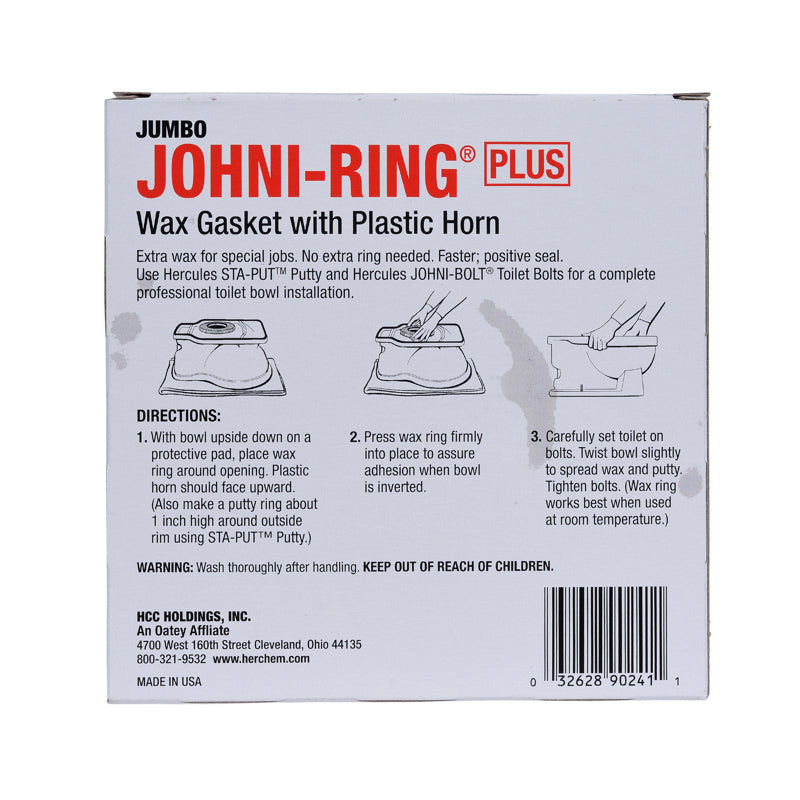 90241 - Hercules Jumbo Johni-Ring Wax Toilet Bowl Gasket - 3" or 4"