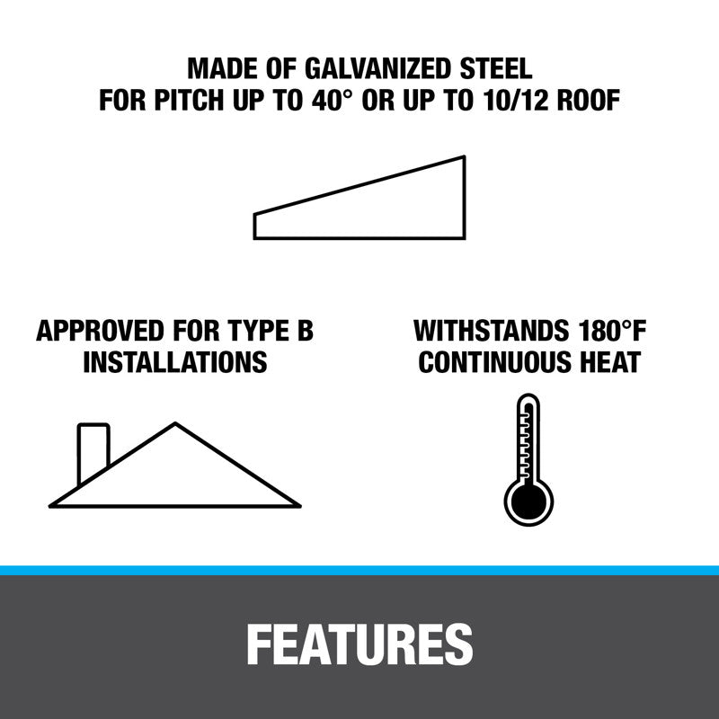 11830 - Galvanized No-Calk Roof Flashing / Solar Flashing - 1/2" to  1" Pipe