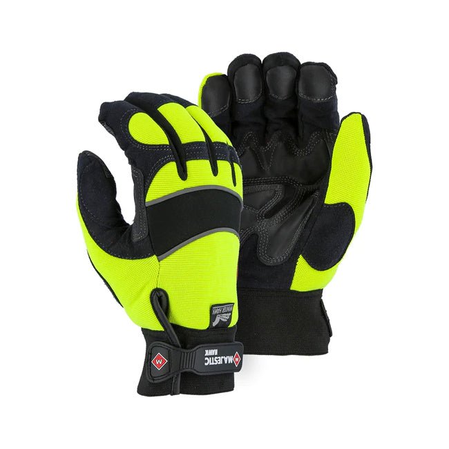 2145HYH - Winter Lined Armor Skin Mechanics Glove with Knit Back - High Visibility Yellow