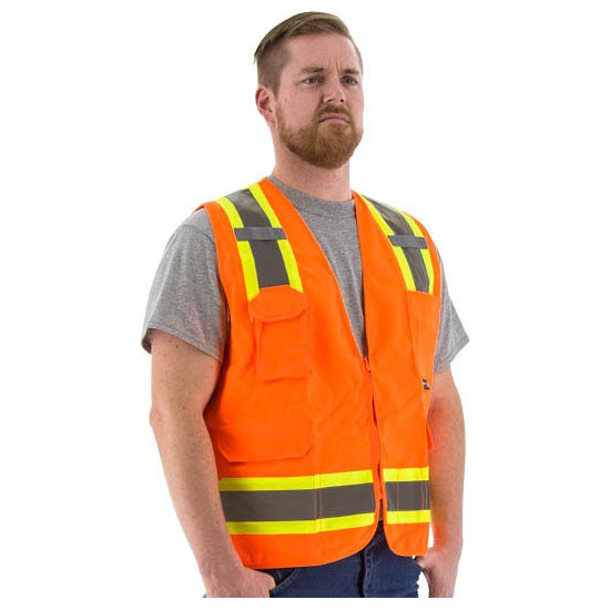 75-3222/L - High Visibility Surveyors Vest with Two-Tone DOT Striping, ANSI 2, R (Large)
