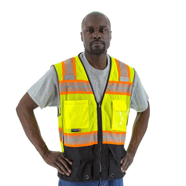 75-3239/L - High Visibility Mesh Vest with DOT Reflective Chainsaw Striping, ANSI 2,